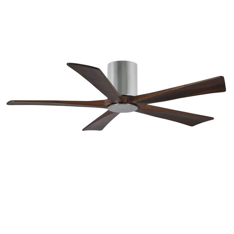 Irene Flushmount Light Kit 5 Blade LED Ceiling Fan, Walnut Tone, Polished Chrome, 52"