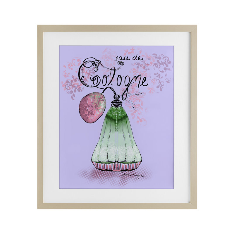 «Eu De Cologne», reproduction encadrée sous verre mauve par Susan Lugar, H 21 po x l 17 po, Cadre de récolte en pin