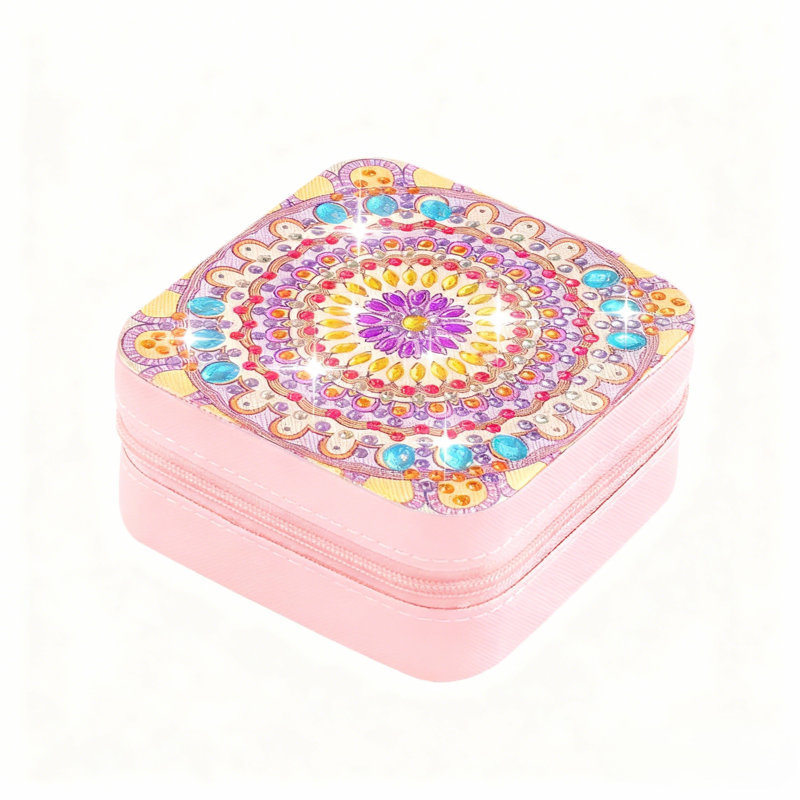 1/4 pièces organisateur de bijoux en diamant, boîte de rangement de mandala bricolage portable, étui de rangement pour collier de bagues, boîte d'art en diamant en cuir PU 4 pièces par ensemble, taille unique