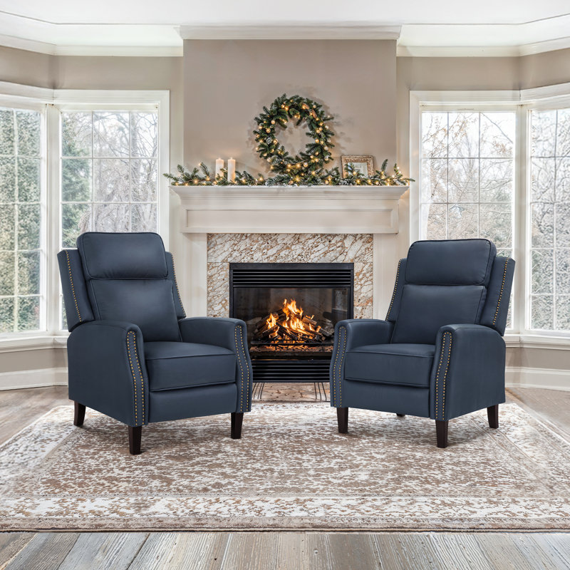 Fauteuil inclinable en cuir véritable Kindalyn, Marine