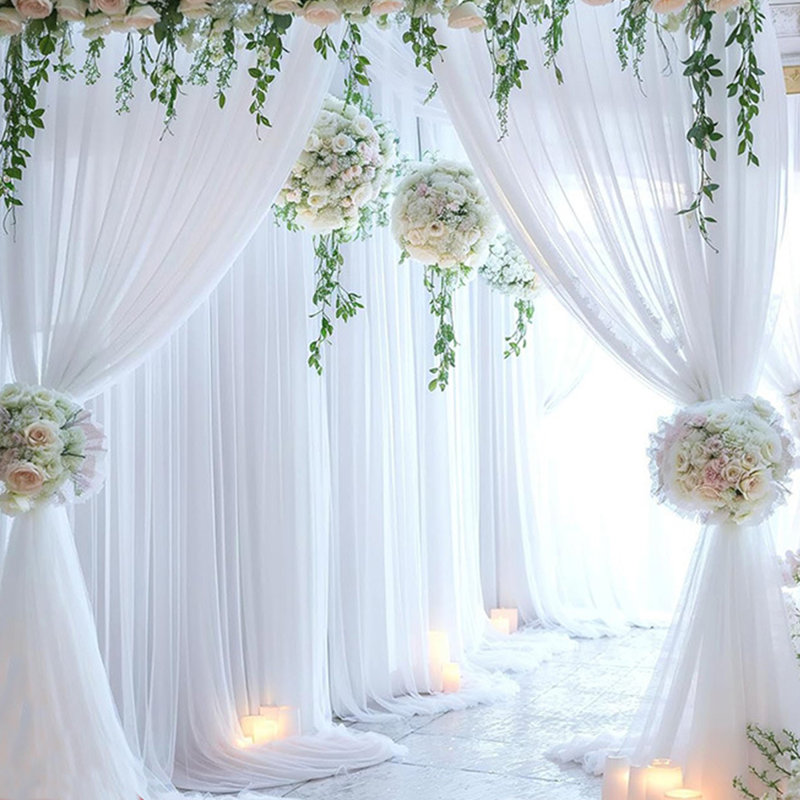 Wrinkle Free Chiffon Backdrop Curtains, 2 Panels Sheer Drapes For Backdrop, Wedding Tulle Curtains, 4.9x 9.8ft Sheer Curtain Drapes For Party Birthday Wall Decoration
