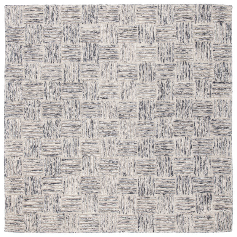 Richard Geometric Handmade Tufted Gray Area Rug, Square 5'