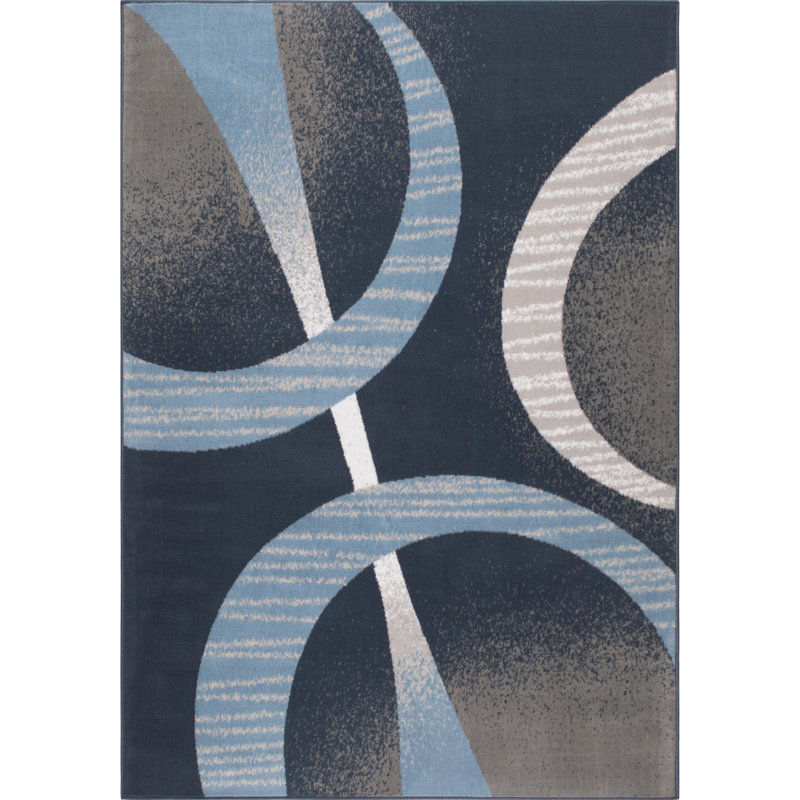 Tapis abstrait de la zone bleu minuit Simeon, Rectangle 5 pi 2 po x 7 pi 4 po