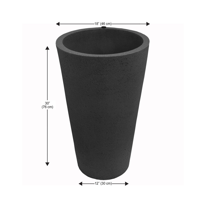 Crete Self-Watering Planter, Tall, Black, 30" H x 18" W x 18" D