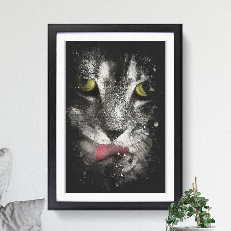Portrait of a Cat Vol.9 - Picture Frame Graphic Art, 36cm H x 27cm W x 2cm D, Walnut Framed