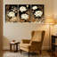 Ensemble de 3 impressions sur toile de fleurs de lotus blanches sur fond noir-2105268587