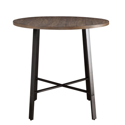 Table industrielle à hauteur de comptoir, 36 po x 36 po, ronde, 36 po, métal gris et bois bruni