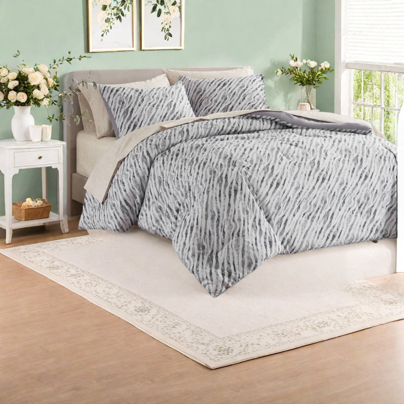 -Piece Full Bedding Sets, Polyester Modern Gray Comforter Set for Bedroom