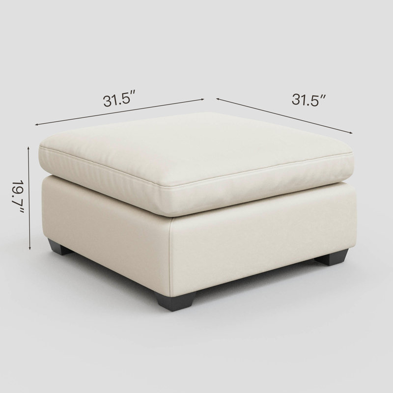Knaack Velvet & Plush Wide Corduroy Ottoman, Large Seat with Removable Cushion Cover, Beige Velvet