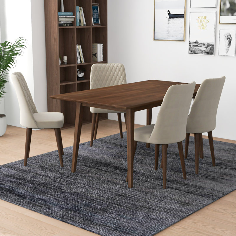 Keevis 4 - Person Solid Wood Top Four Leg Dining Set, Beige