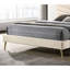 Mobilier de chambre double: lit moderne beige Mid-Century avec tête de lit et pieds inclinés dorés-1449639387