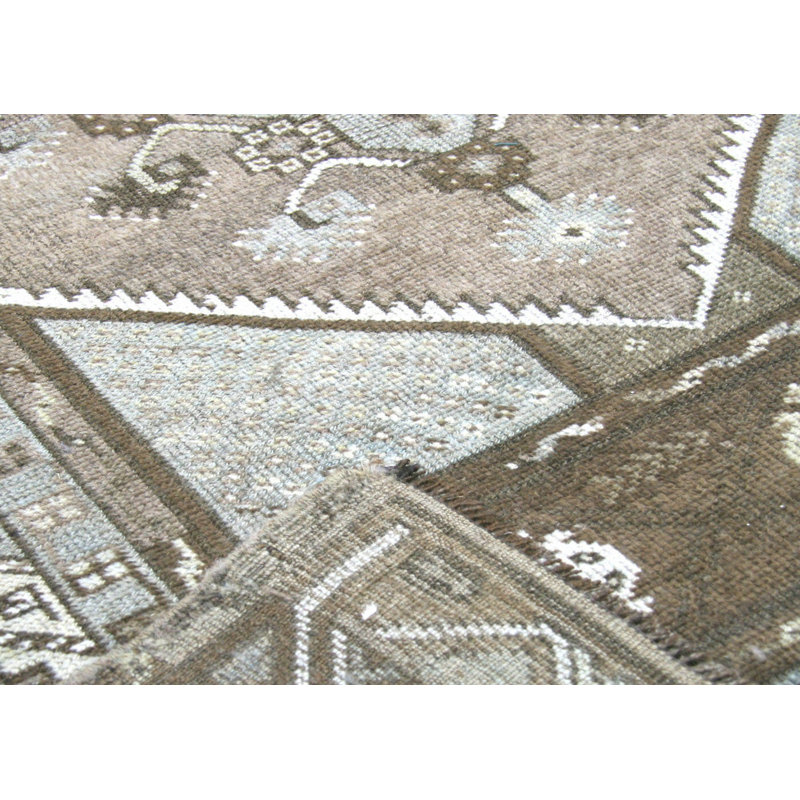 Tapis de couloir unique en laine noué à la main de style brun foncé / ivoire des années 1960 4 pi x 10 pi 11 po