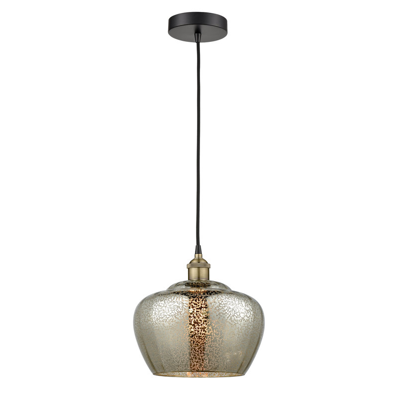 Luminaire suspendu simple à 1 lumière Noille, H 11,5 po x l 11 po x P 11 po, Mercurisé, Laiton antique noir