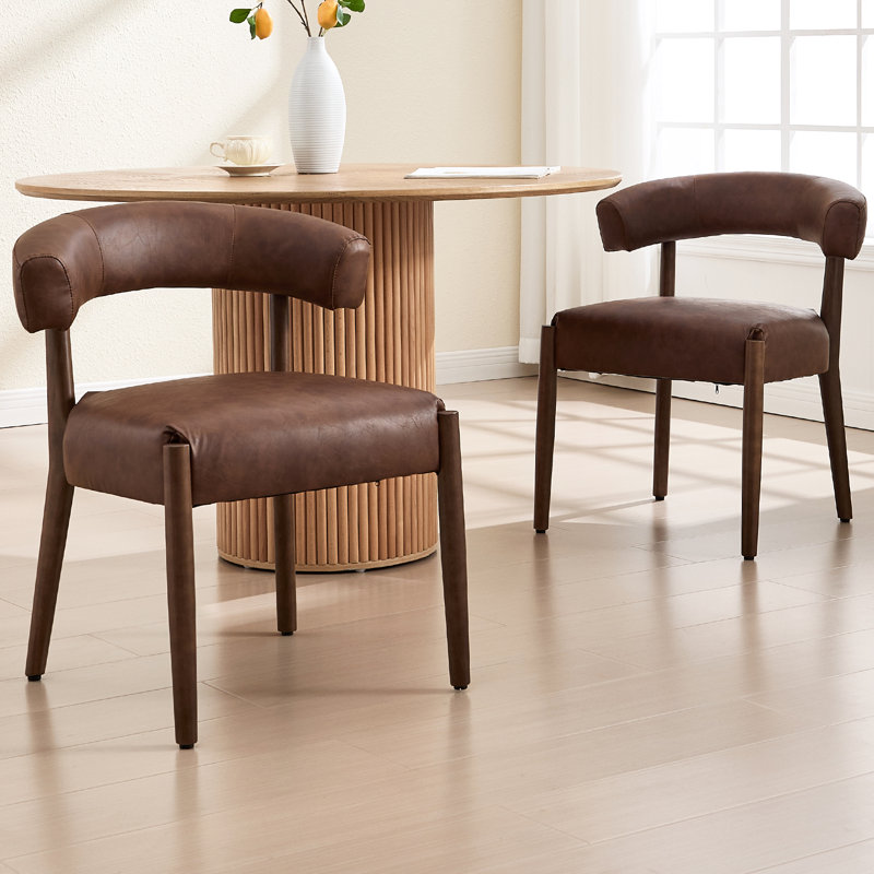 Modern Upholstered Side Dining Chairs With Curved Backrest, With Solid Wood Frame, For Dining Room/Living Room, Brown