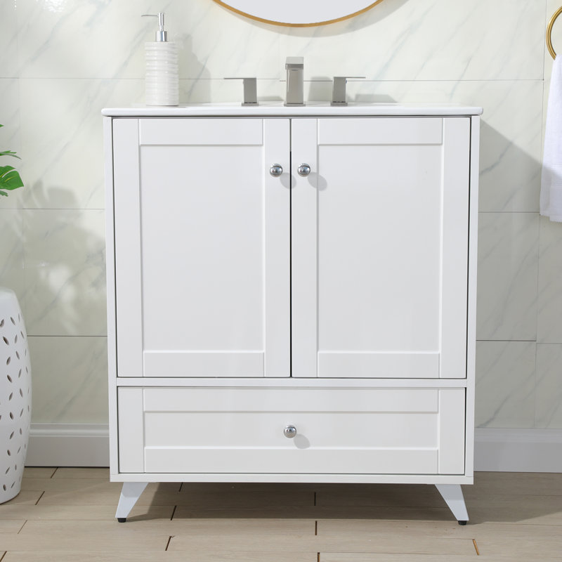 Meuble-lavabo simple autoportant 30 po avec plateau en céramique