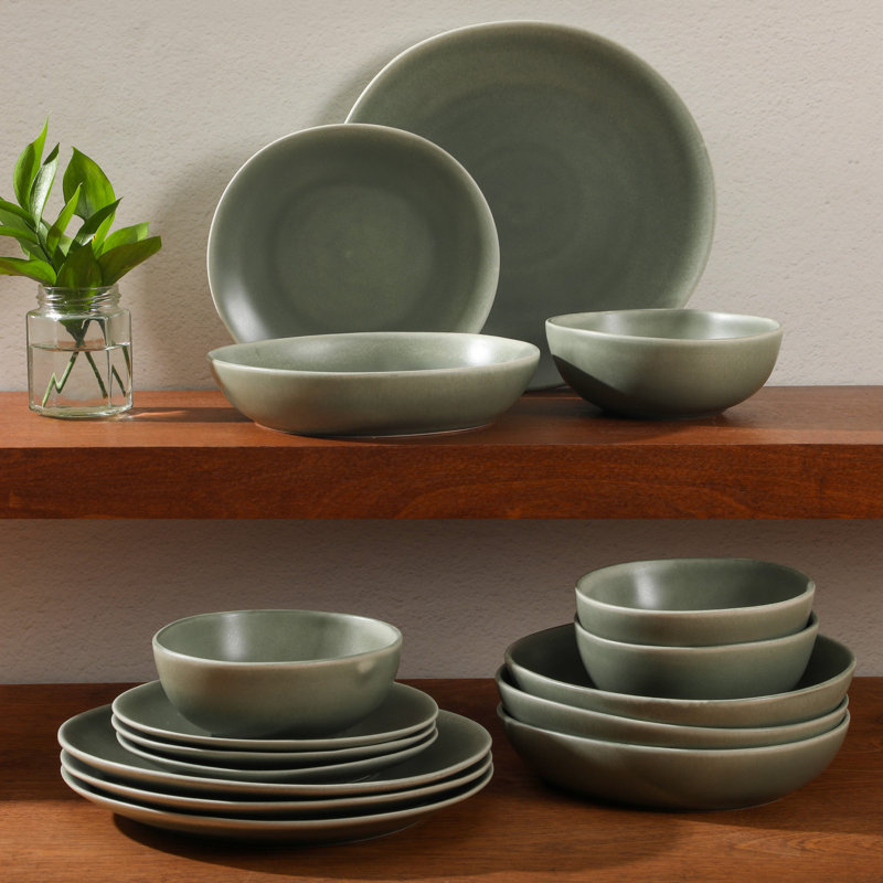 Service de vaisselle en porcelaine réfractaire 16 pièces Gibson Elite Zion Mist, Vert