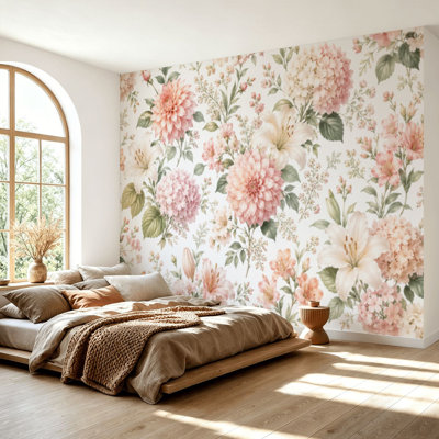 Papier peint adhésif autocollant Fleurs florales sans soudure, aquarelle d'été pour textiles, intérieur, papier autocollant amovible, décoration murale pour salon, chambre à coucher H 69 po x l 96 po