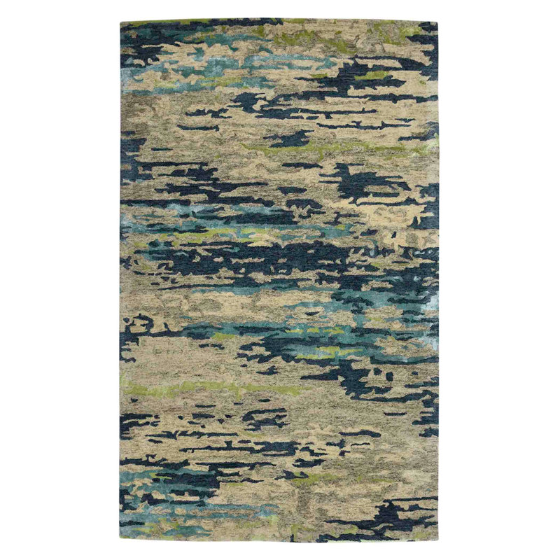 Tapis sable et vert en laine touffeté à la main 5 pi x 8 pi