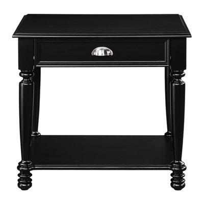 Classic Living Room Furniture End Table In Black With Drawer And Shelf Wooden Finish For Traditional Area