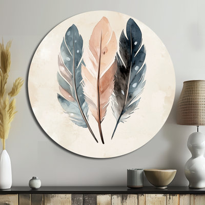 «Free Spirit Feathers - Boho Feather», art mural rond en métal