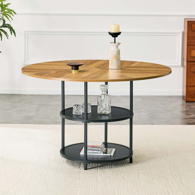 Table de salle à manger moderne à épaississement circulaire avec rangement double couche