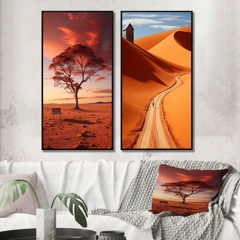 «Australie Red Centre Solitude», 2 pièces sur toile, Cadre noir, H 20 po x l 24 po