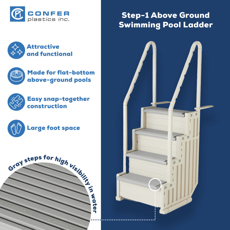 Confer Plastics InPool Step Ladder, Above Ground Swimming Pool Stairs, Gray