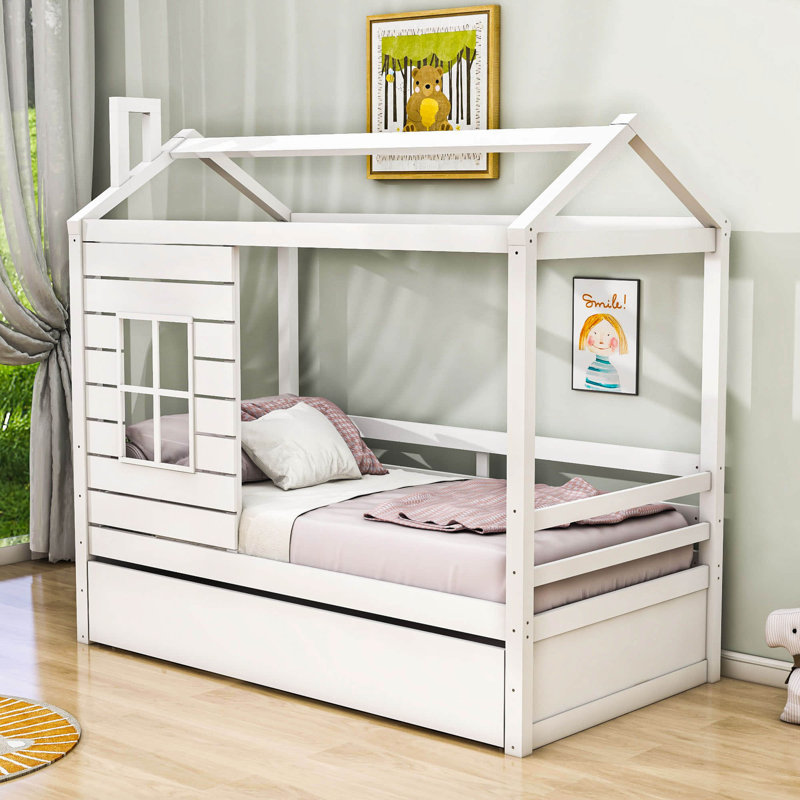 Balqees Twin Size House Daybed with Trundle, White