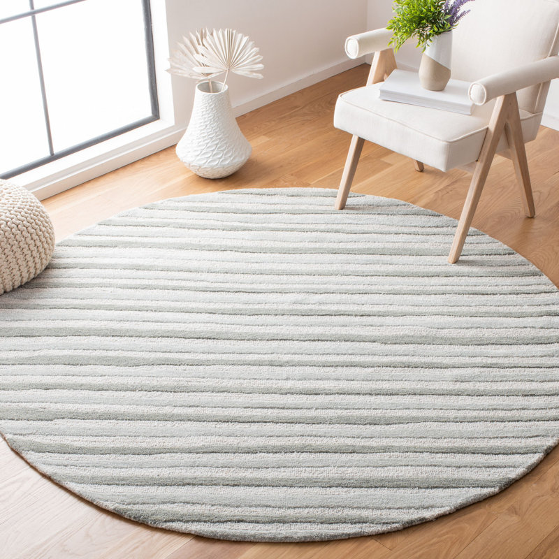 Schmier Martha Stewart Hand Tufted Wool/Viscose Striped Rug in Gray, Round 6'