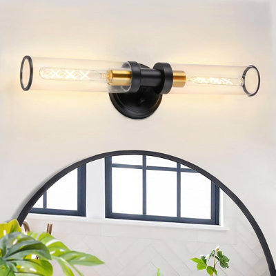 Industrial Wall Sconces With Clear Glass, 2-Light Vanity Lighting Fixture For Bathroom And Hallway, E26 Base Compatible, ETL Certified