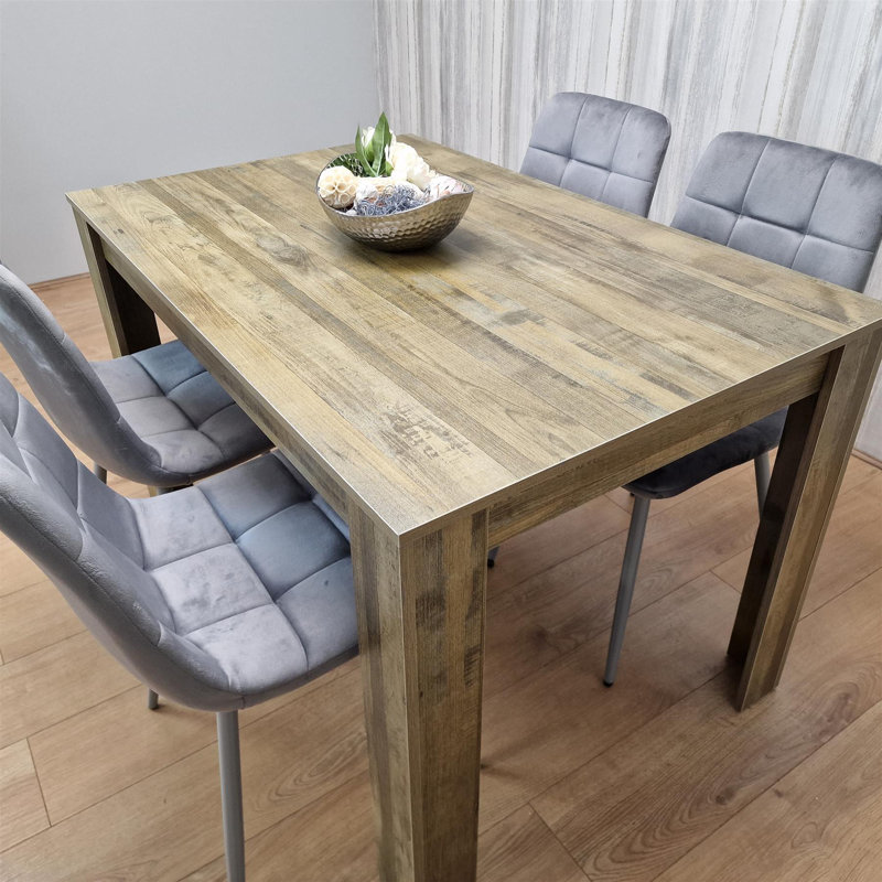 Dining Set of 4 Dining Table and 4 Velvet Chairs Dining Room Furniture, 75cm H x 117cm W x 77cm D, Grey