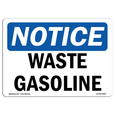 Waste Gasoline Aluminum Sign 12 x 18
