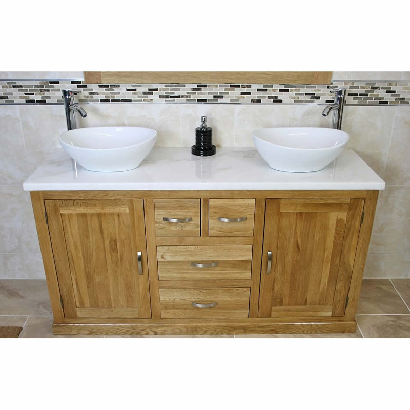 Degraw 1430mm Double Bathroom Vanity with Vessel Ceramic Basin, White
