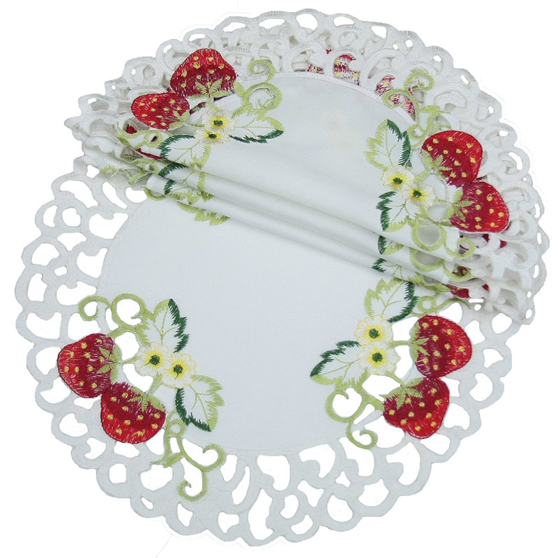 Napperon rond brodé Strawberry, 16 "L x 16" W