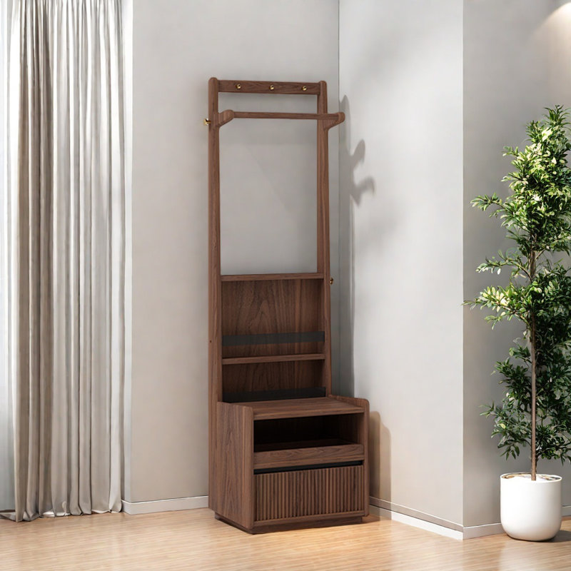 Coat Rack Brass Hooks Drawer Storage