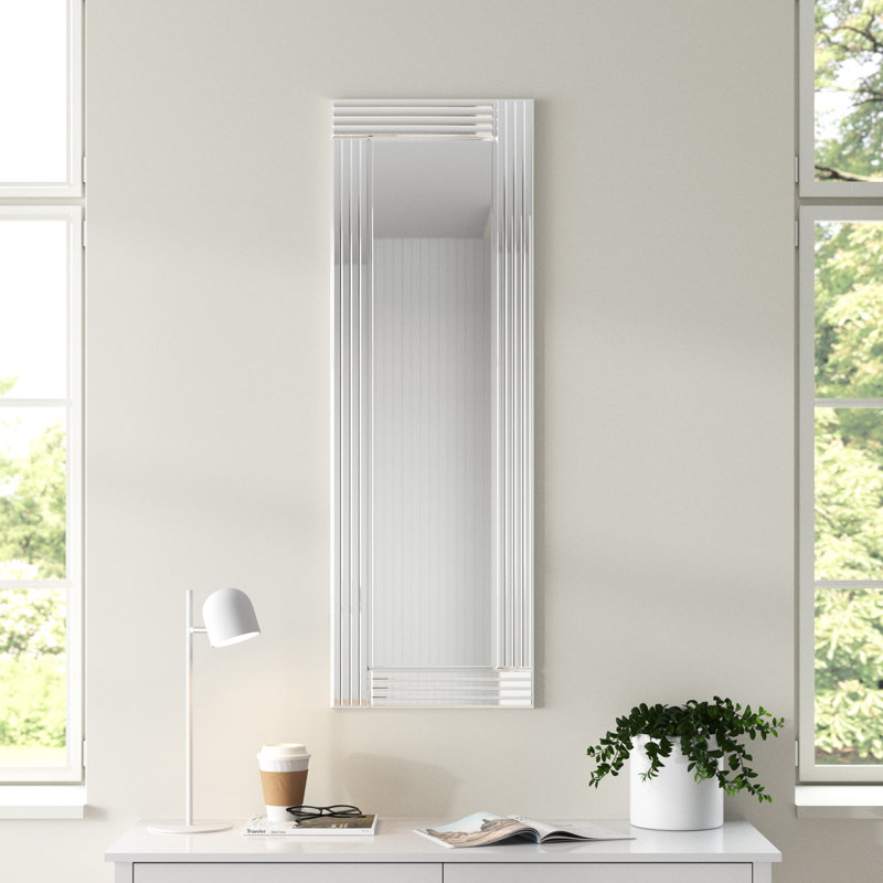 Ronks Wood Wall Mounted Accent Mirror in Silver, 120cm H x 40cm W