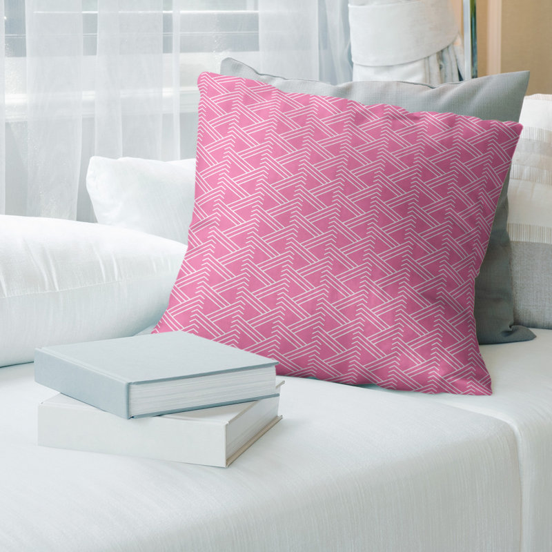 Coussin décoratif à motif zig zag classique, H 16 po x l 16 po, Bourre en polyester, Rose clair