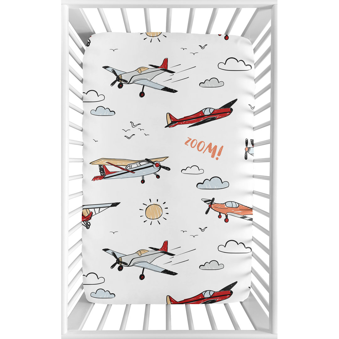 Airplane Red and Blue Vintage Mini Fitted Crib Sheet Sweet Jojo Designs