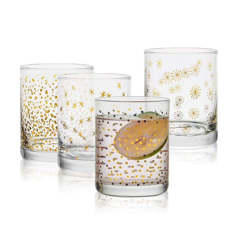 Gold and Silver Patterned Double Old Fashioned Glasses Set of 4