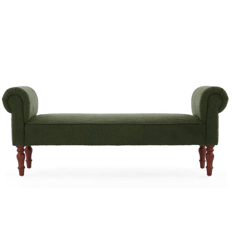 Monroe 59'' Wide Transitional Traditional Upholstered Bench With Rolled Arms, Olive Green