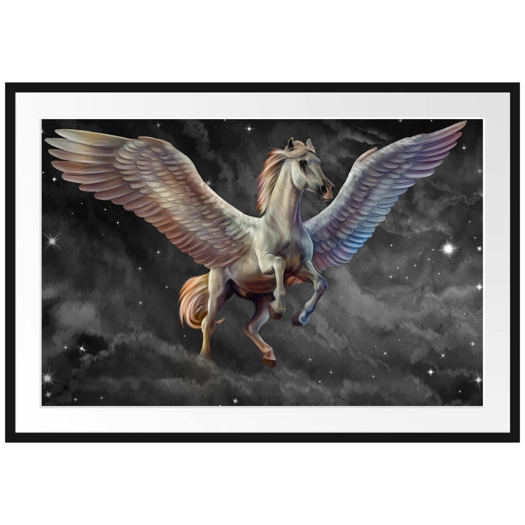 Weißer Pegasus mit Engelsflügeln Gerahmter Fotokunstdruck Poster