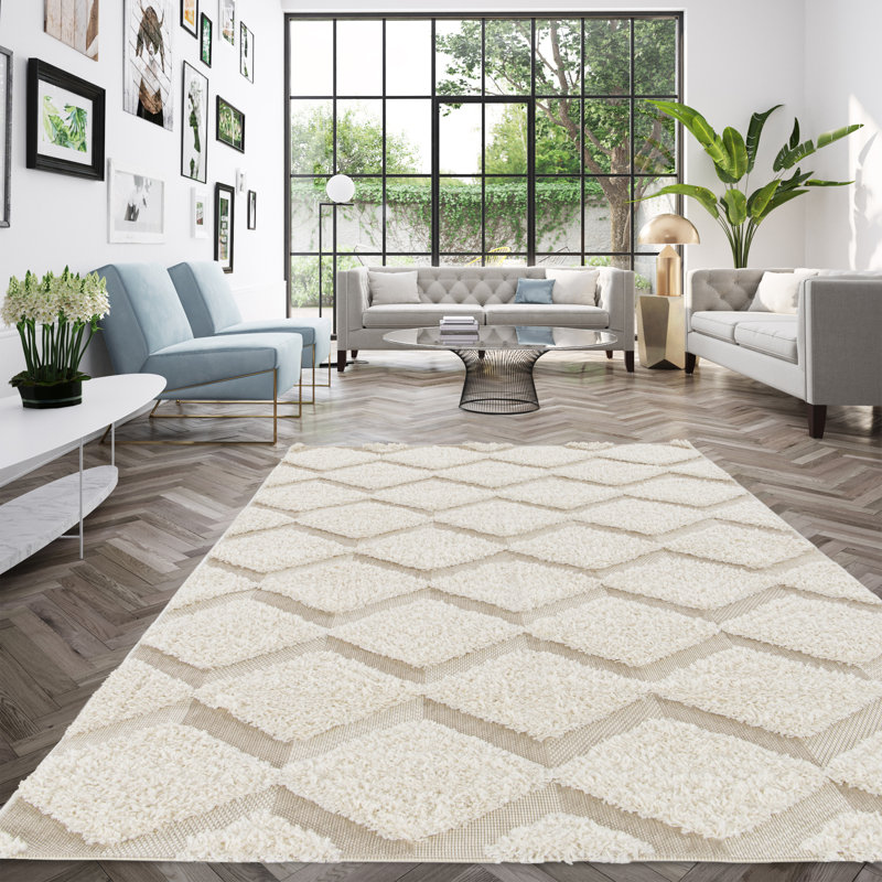 Tapis à chevrons crème, Rectangle 5 pi 3 po x 7 pi