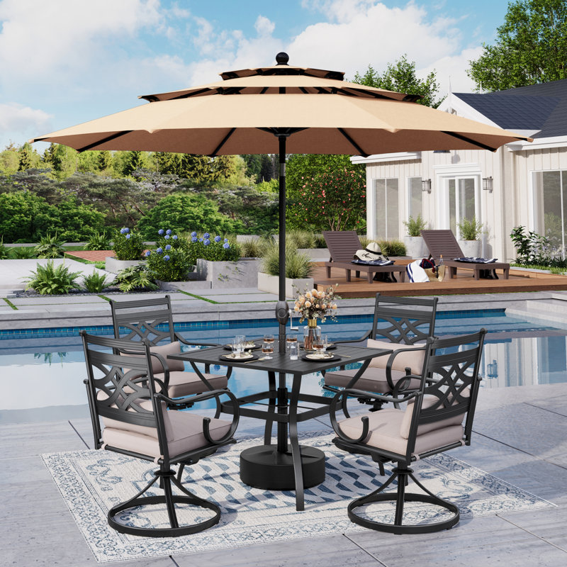 Alyah 4 - Person Outdoor Dining Set With Umbrella, Beige