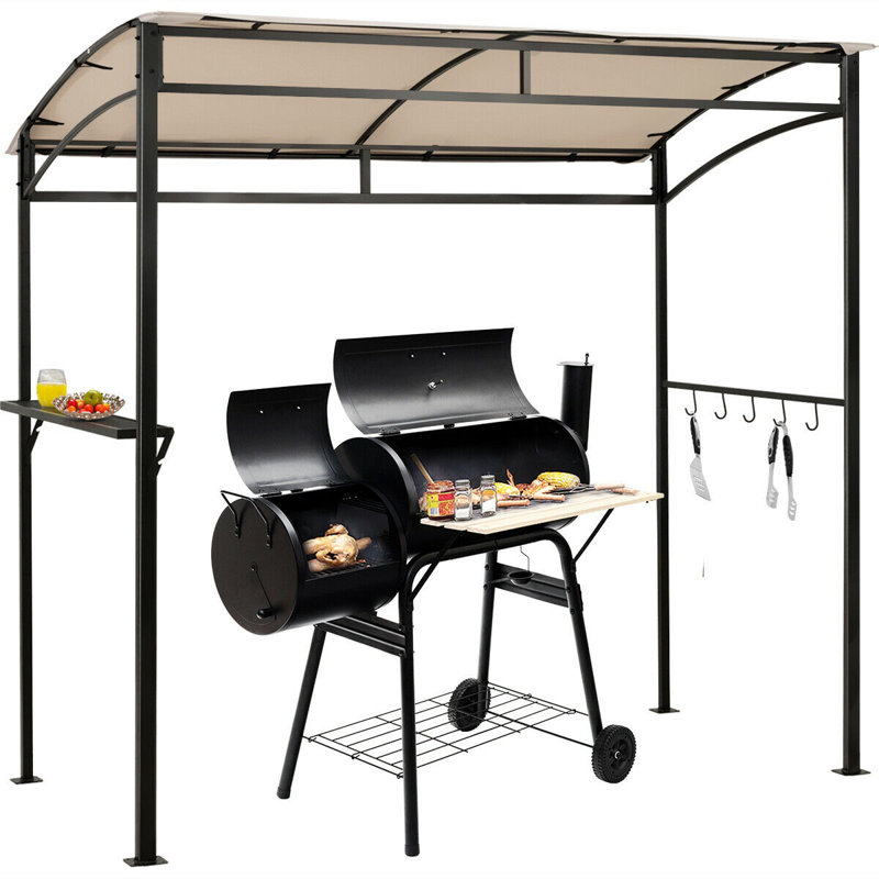 Outdoor 7 Feet Grill with Serving Shelf and Storage Hooks, Beige