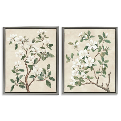 Ensemble de 2 cadres flottants Vintage Floral Blossomed Trees, par Petal Prints Design