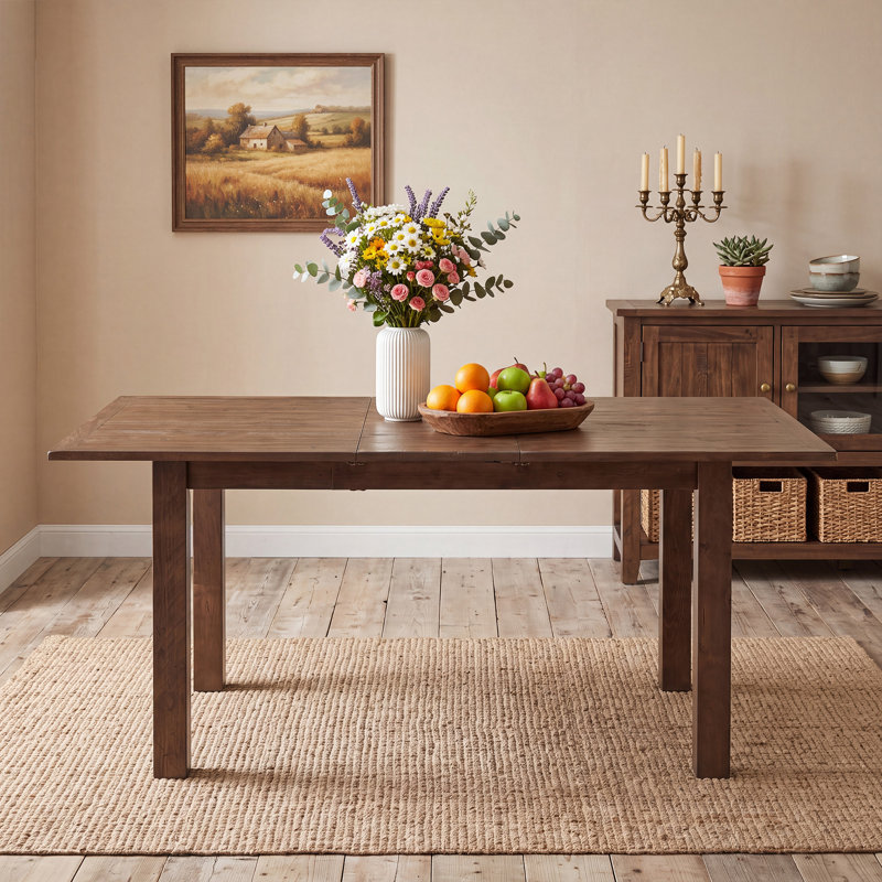 Extendable Solid Wood Rectangle Dining Table, Weathered Brown