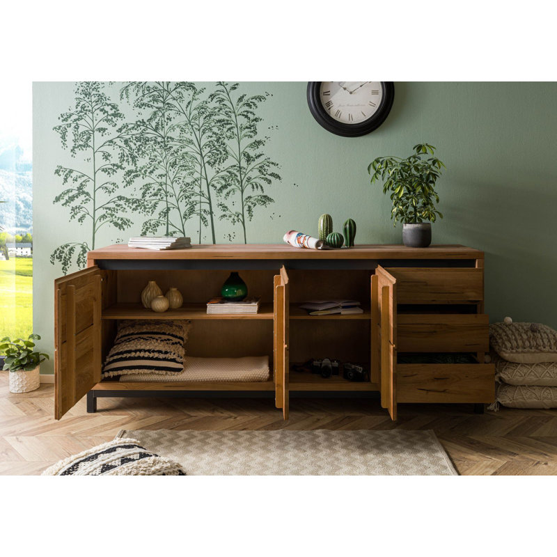 Villanders 210cm Solid Wood Sideboard, Brown