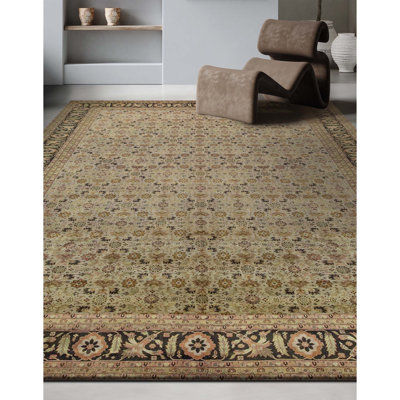 Tapis ivoire et noir noué à la main de haute qualité