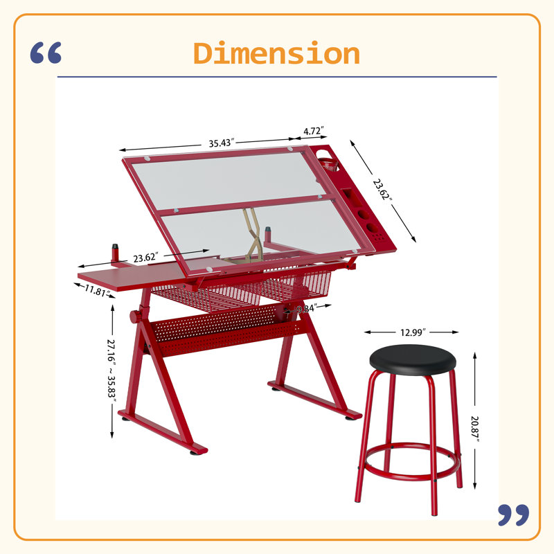 Table à dessin réglable en verre trempé avec chaise