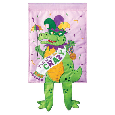 Alligator nylon à 2 côtés 24 x 13 po mardi gras gras drapeau de jardin